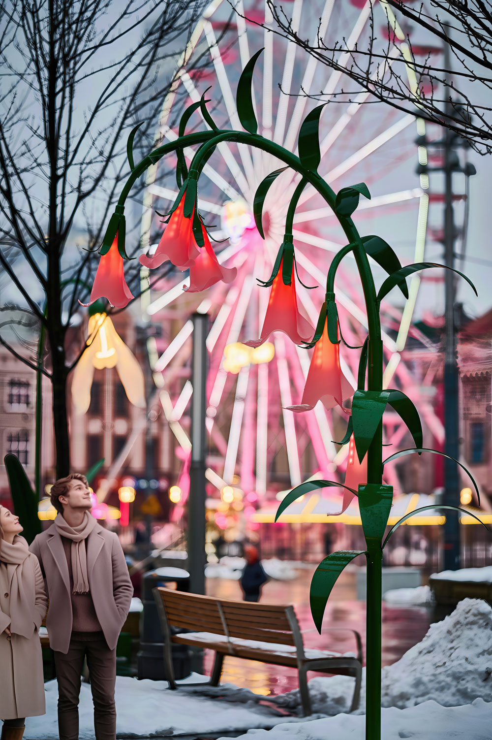 iluminacje świąteczne Katowice kwiaty